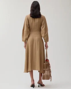 Sale Michaela Dress Viscose Linen Blend Caramel Dresses | Clothing