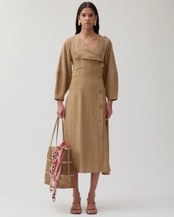 Sale Michaela Dress Viscose Linen Blend Caramel Dresses | Clothing