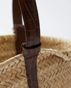 Best Mini Basket Tote Leather Emboss Croc Brown Everyday