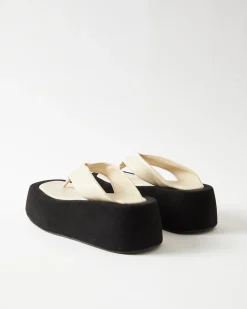Outlet Nikki Slides Leather Nappa Ivory Flats
