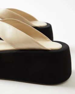 Outlet Nikki Slides Leather Nappa Ivory Flats