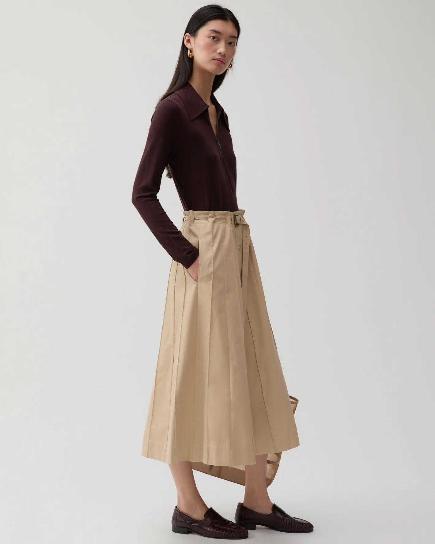 Clearance Noor Skirt Cotton Blend Tan Skirts | Clothing