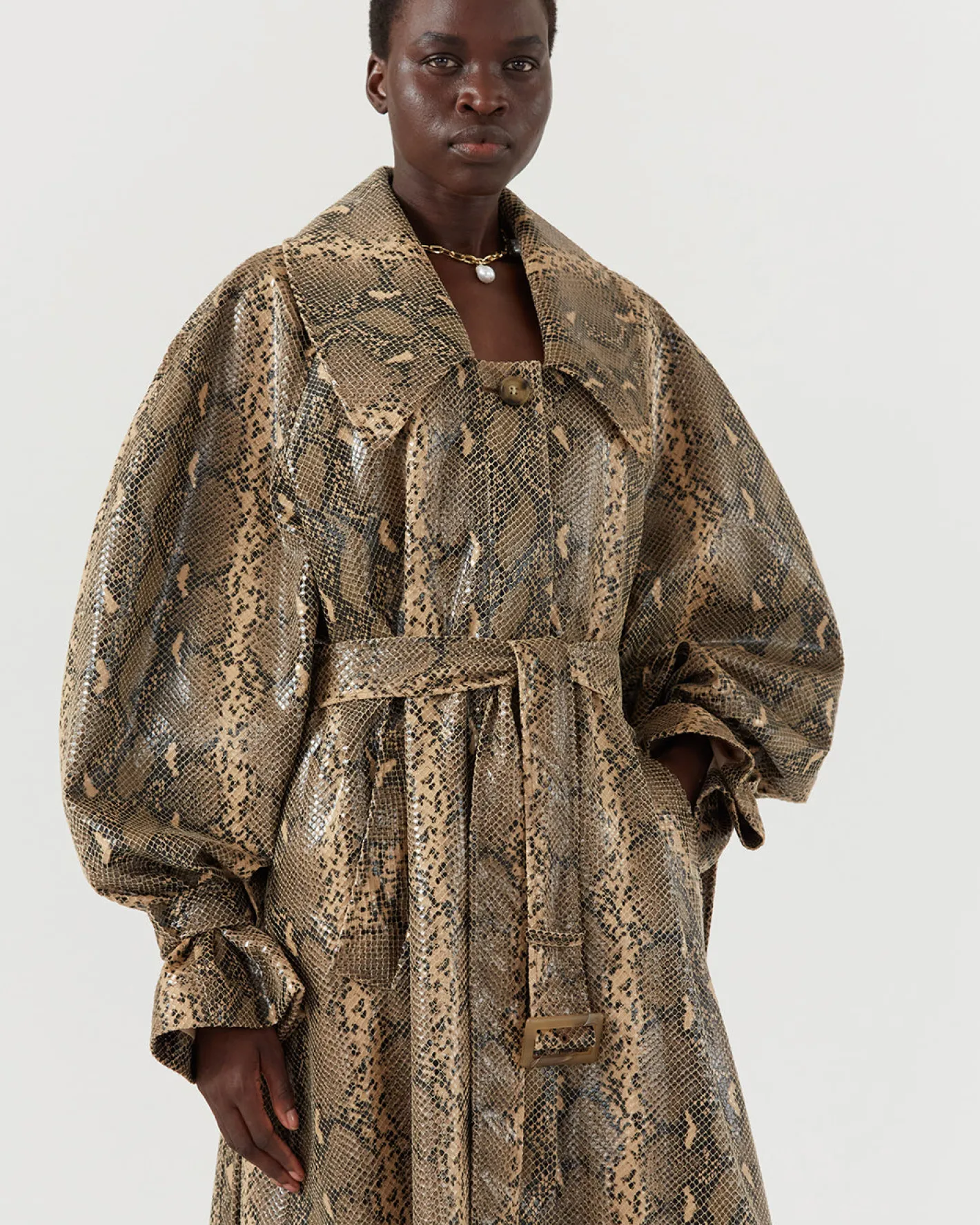 Clearance Oona Trenchcoat Faux Snakeskin Beige Trenches | Trenches