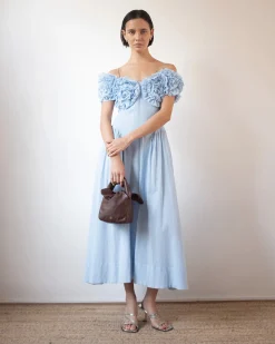 Hot Ophelia Dress Pleated Cotton Blue Dresses | Clothing