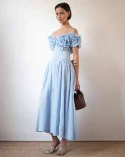 Hot Ophelia Dress Pleated Cotton Blue Dresses | Clothing