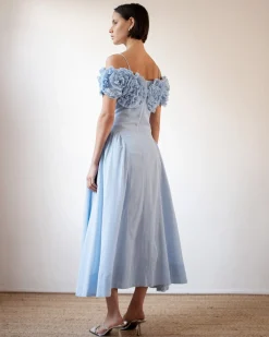 Hot Ophelia Dress Pleated Cotton Blue Dresses | Clothing