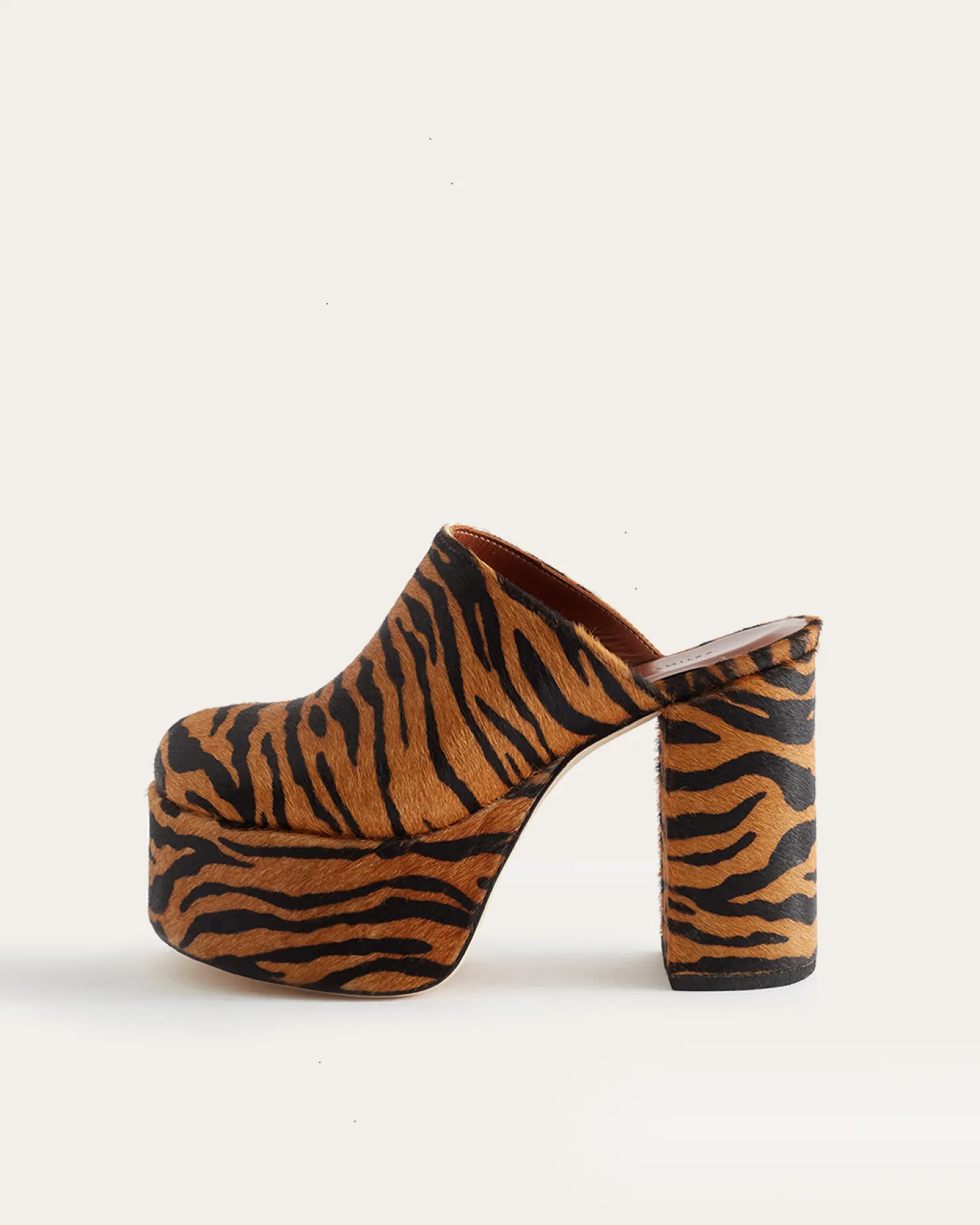 Hot Polly Platform Calfhair Print Brown Heels