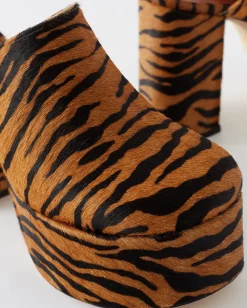 Hot Polly Platform Calfhair Print Brown Heels