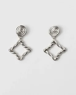 Outlet Rectangle Twirl Earrings Silver Plated Earrings