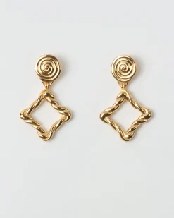 Outlet Rectangle Twirl Earrings Gold Plated Earrings