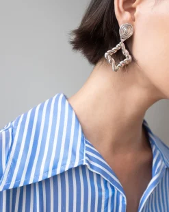 Outlet Rectangle Twirl Earrings Silver Plated Earrings