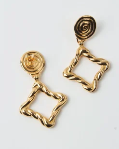 Outlet Rectangle Twirl Earrings Gold Plated Earrings