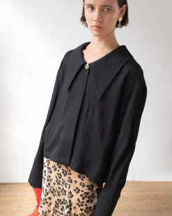 Best Riley Shirt Crepe Twill Viscose Black Shirts & Blouses | Clothing
