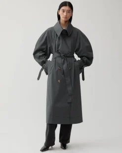 Discount Romy Trenchcoat Cotton Blend Twill Charcoal Trenches | Trenches