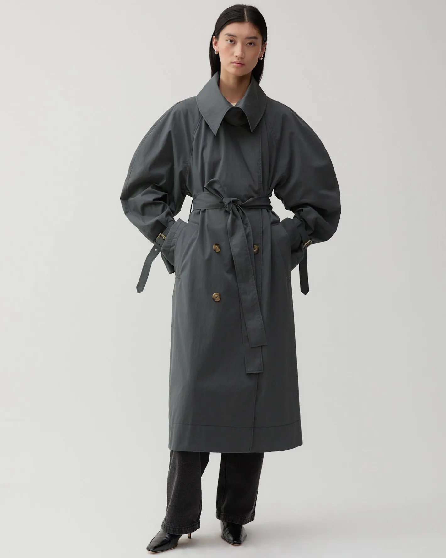 Discount Romy Trenchcoat Cotton Blend Twill Charcoal Trenches | Trenches