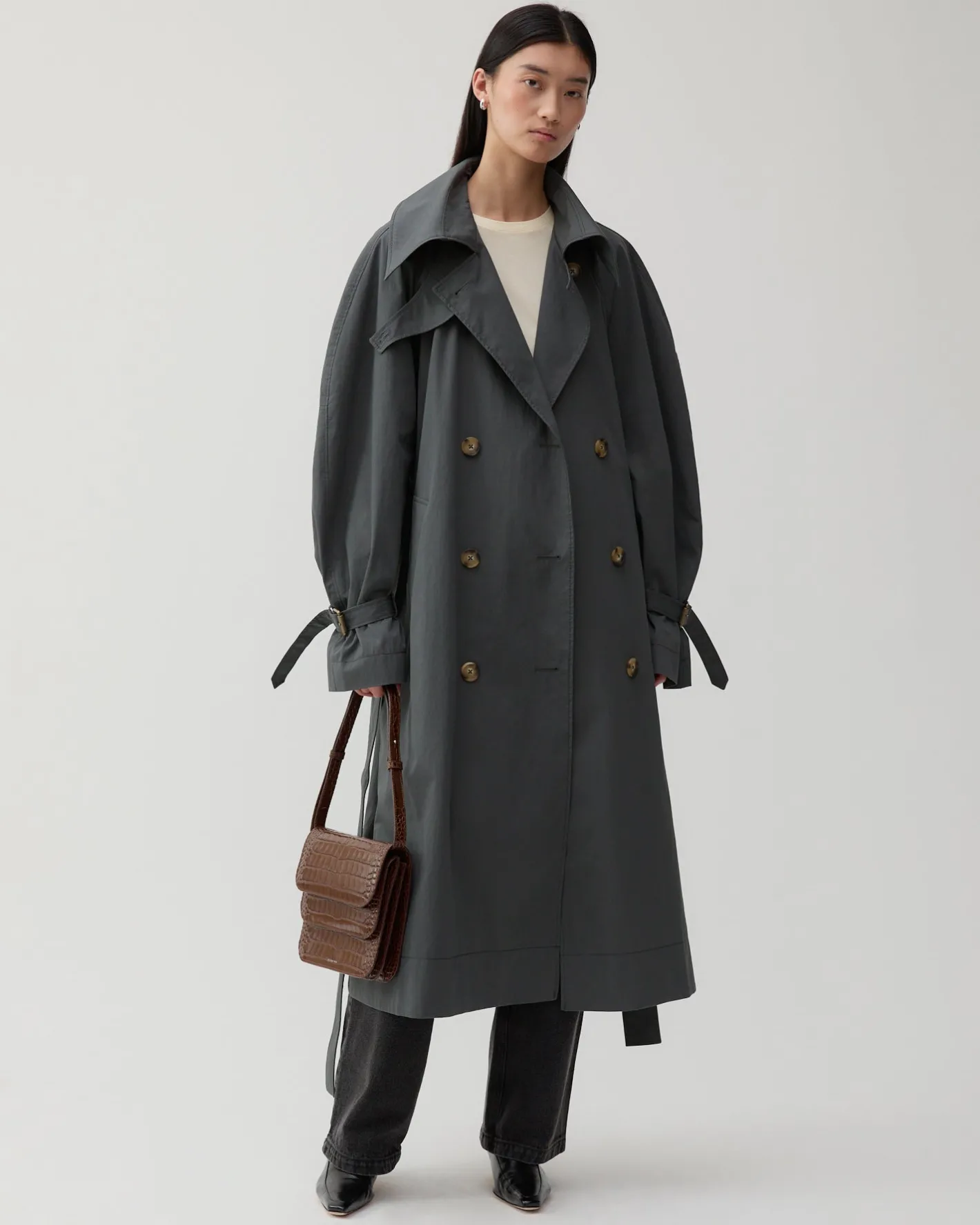 Discount Romy Trenchcoat Cotton Blend Twill Charcoal Trenches | Trenches