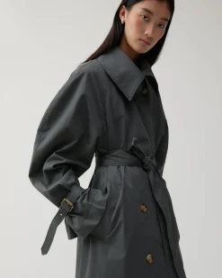 Discount Romy Trenchcoat Cotton Blend Twill Charcoal Trenches | Trenches