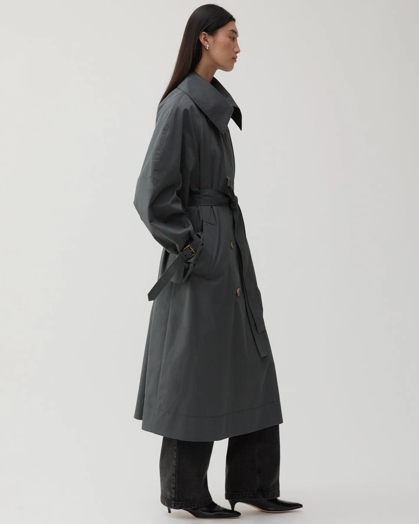 Discount Romy Trenchcoat Cotton Blend Twill Charcoal Trenches | Trenches