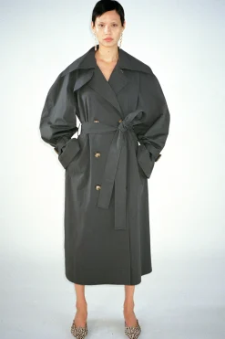 Discount Romy Trenchcoat Cotton Blend Twill Charcoal Trenches | Trenches