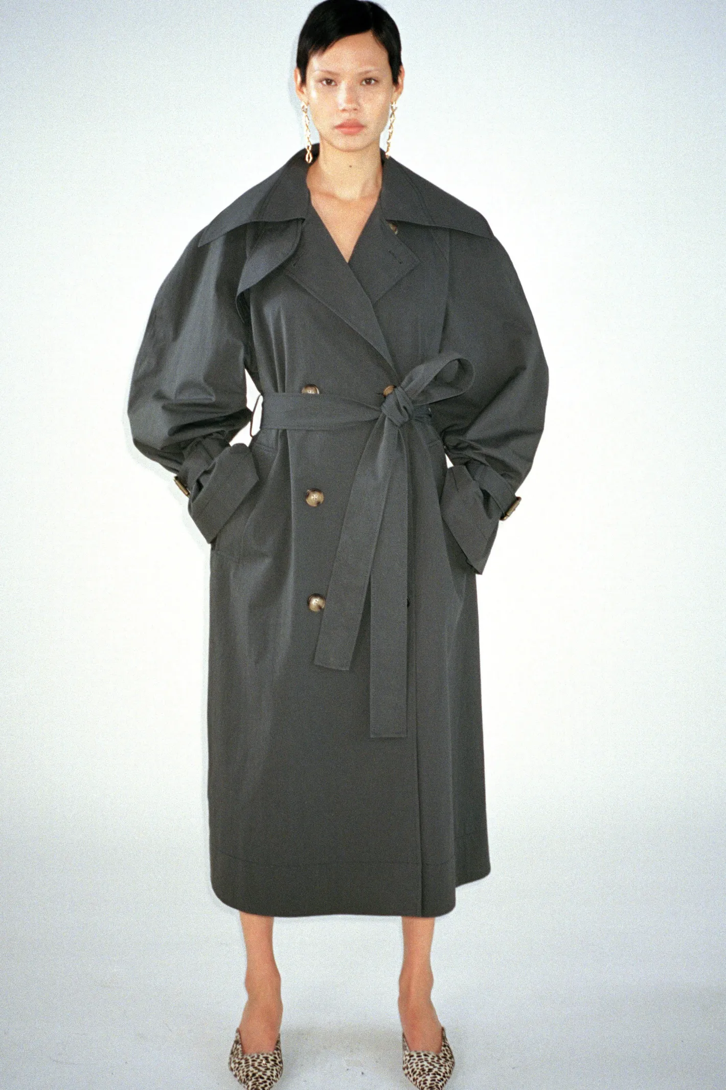 Discount Romy Trenchcoat Cotton Blend Twill Charcoal Trenches | Trenches