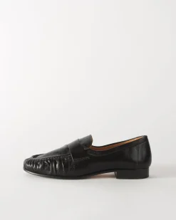 New Ruched Loafer Leather Black Flats