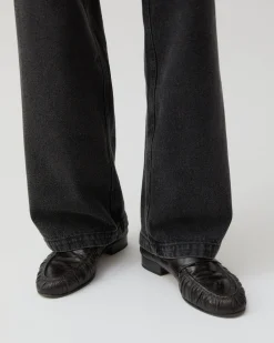 New Ruched Loafer Leather Black Flats
