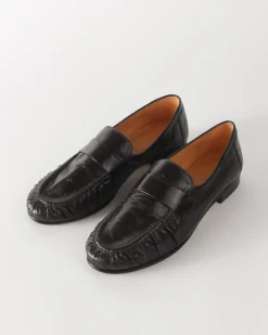 New Ruched Loafer Leather Black Flats