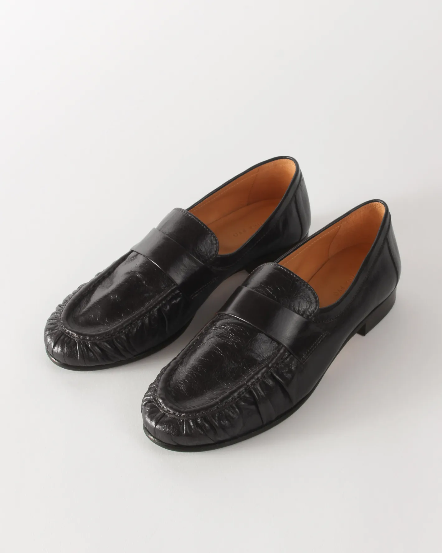 New Ruched Loafer Leather Black Flats