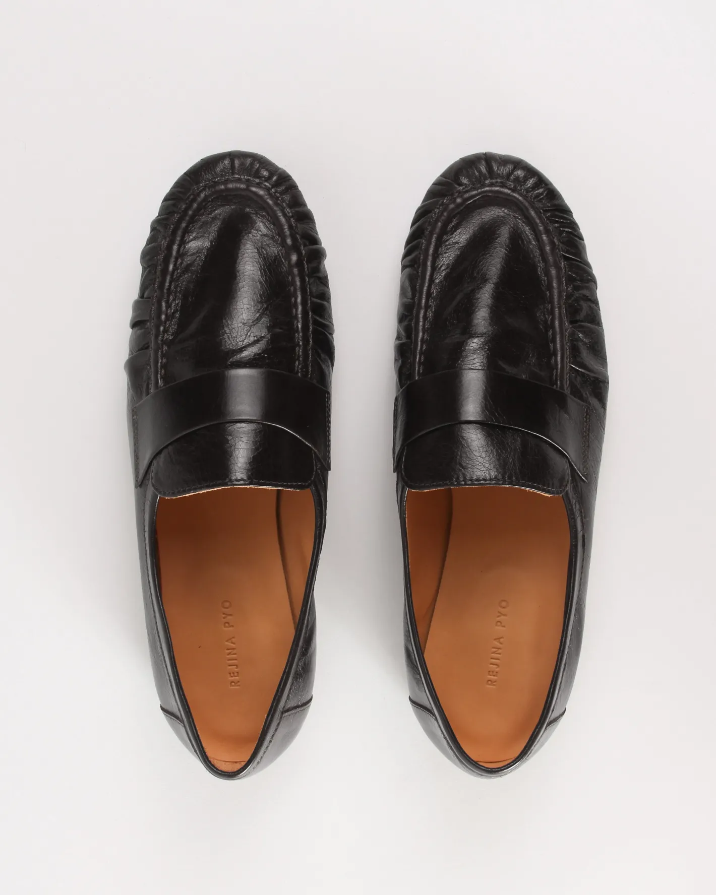 New Ruched Loafer Leather Black Flats