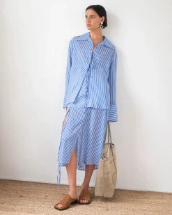 Outlet Saskia Shirt Satin Stripe Blue Shirts & Blouses | Clothing