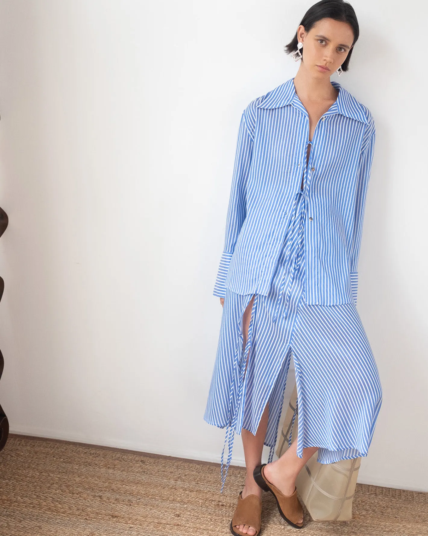 Outlet Saskia Shirt Satin Stripe Blue Shirts & Blouses | Clothing