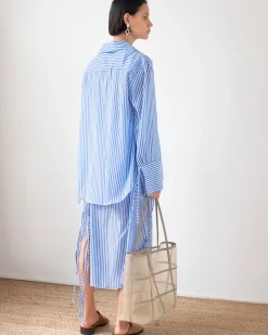 Outlet Saskia Shirt Satin Stripe Blue Shirts & Blouses | Clothing