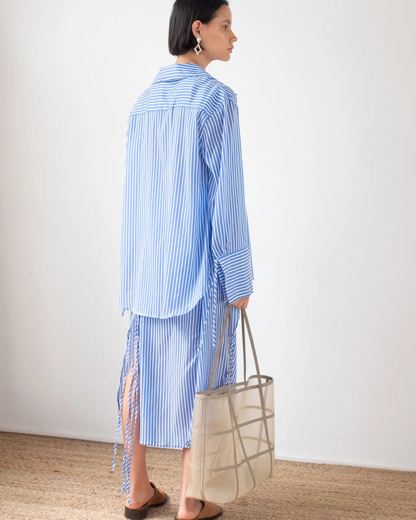 Outlet Saskia Shirt Satin Stripe Blue Shirts & Blouses | Clothing