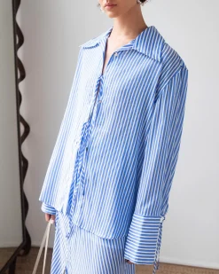 Outlet Saskia Shirt Satin Stripe Blue Shirts & Blouses | Clothing
