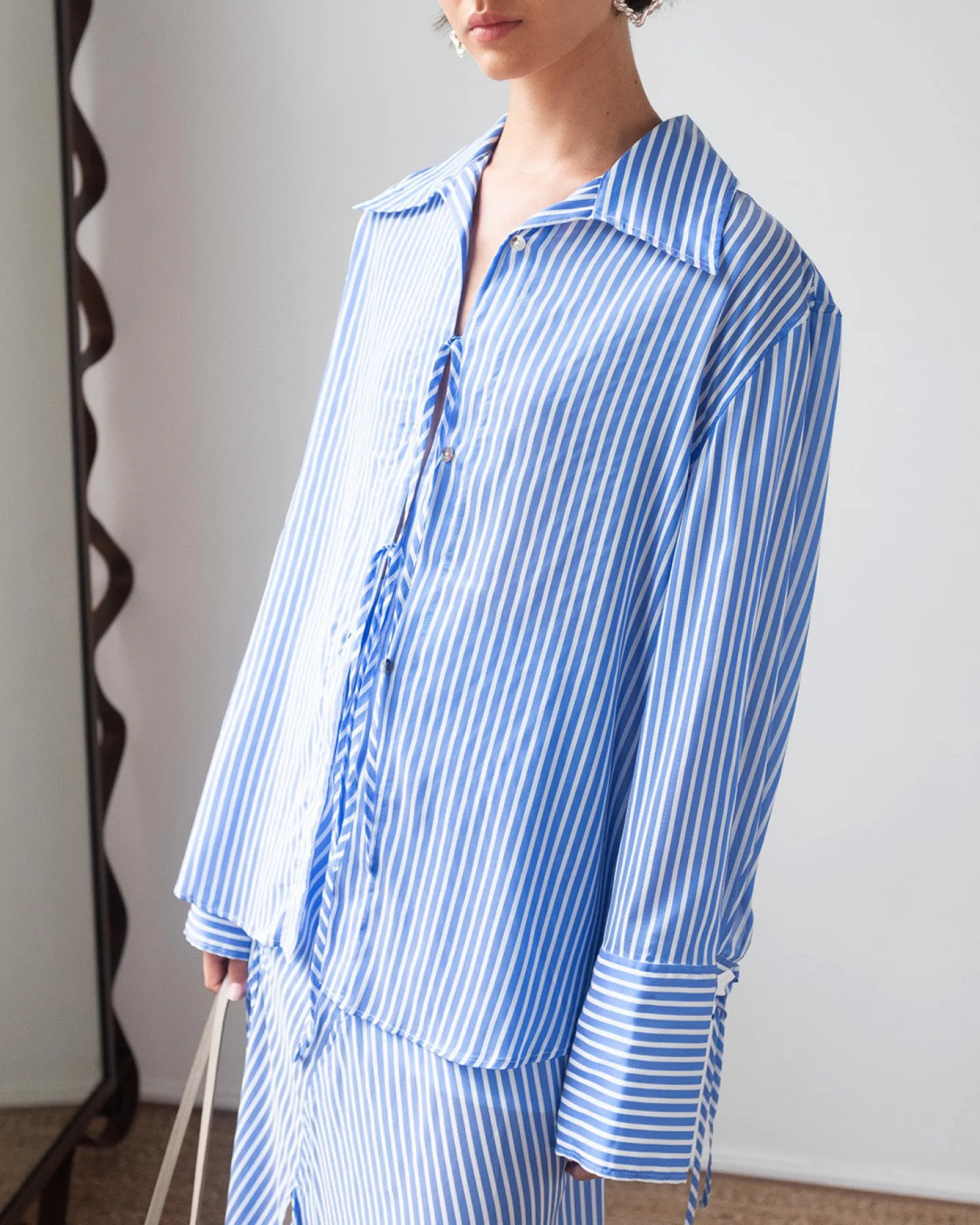 Outlet Saskia Shirt Satin Stripe Blue Shirts & Blouses | Clothing