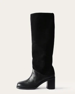 Fashion Shania Boots Suede and Leather Black Boots