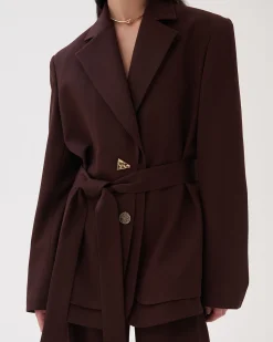 Discount Simone Jacket Wool Blend Twill Burgundy Tailoring | Jackets