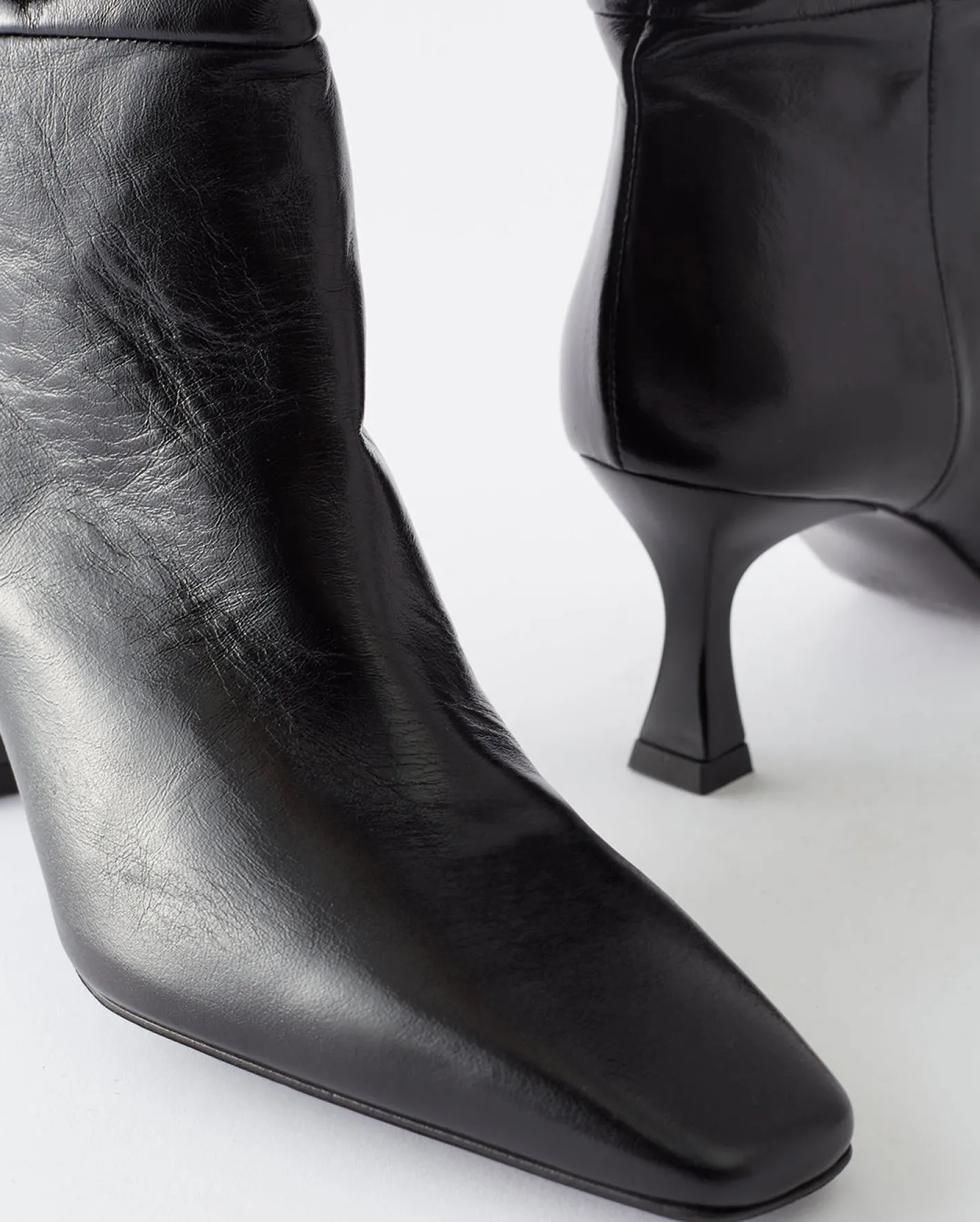 Fashion Slouchy Knee High Boot Leather Crinkle Shiny Black Boots