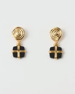 Outlet Squiggle Earrings Gold Plated with Black Onyx Earrings