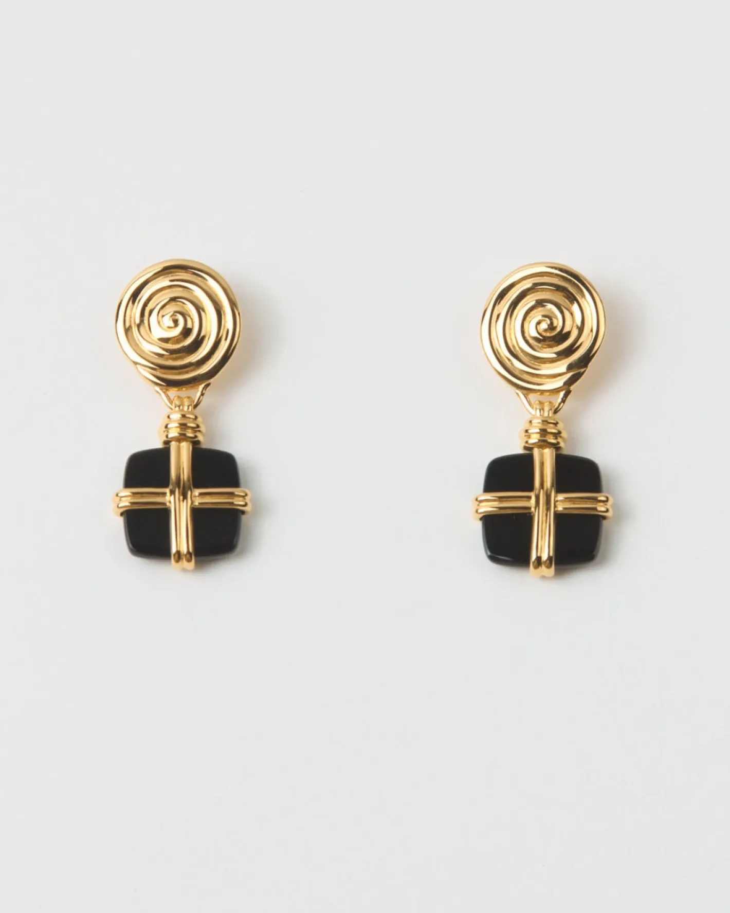 Outlet Squiggle Earrings Gold Plated with Black Onyx Earrings