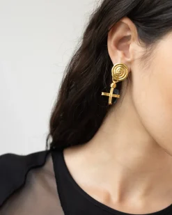 Outlet Squiggle Earrings Gold Plated with Black Onyx Earrings