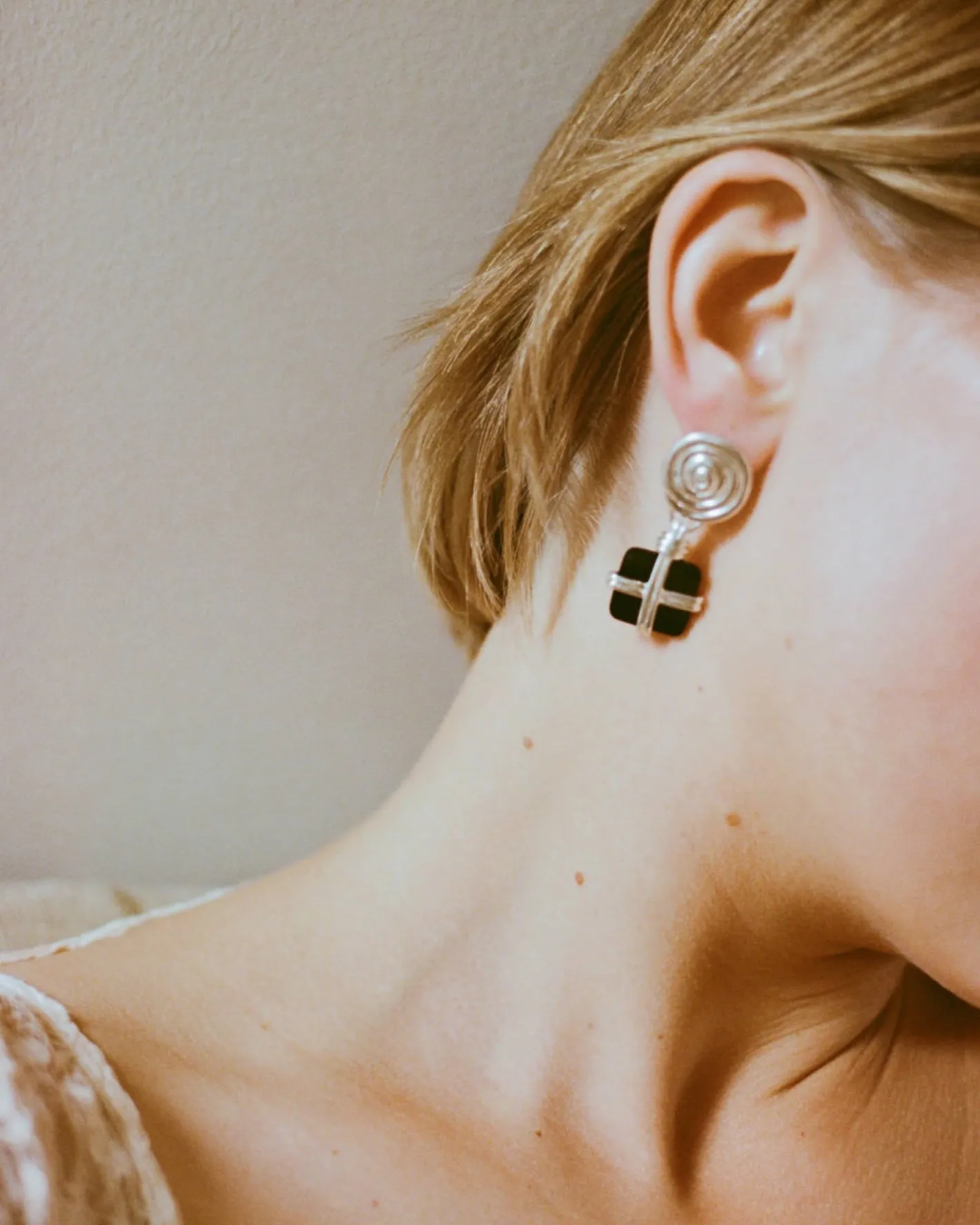 Hot Squiggle Earrings Silver Plated with Black Onyx Earrings