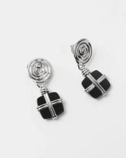Hot Squiggle Earrings Silver Plated with Black Onyx Earrings