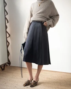 Fashion Thea Skirt Duchesse Satin Black Skirts | Clothing