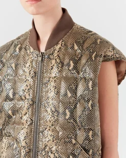 Hot Wells Bomber Jacket Faux Leather Snake Effect Beige Jackets | Jackets