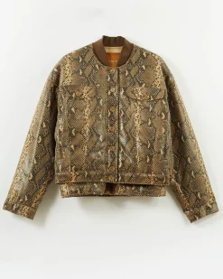 Hot Wells Bomber Jacket Faux Leather Snake Effect Beige Jackets | Jackets